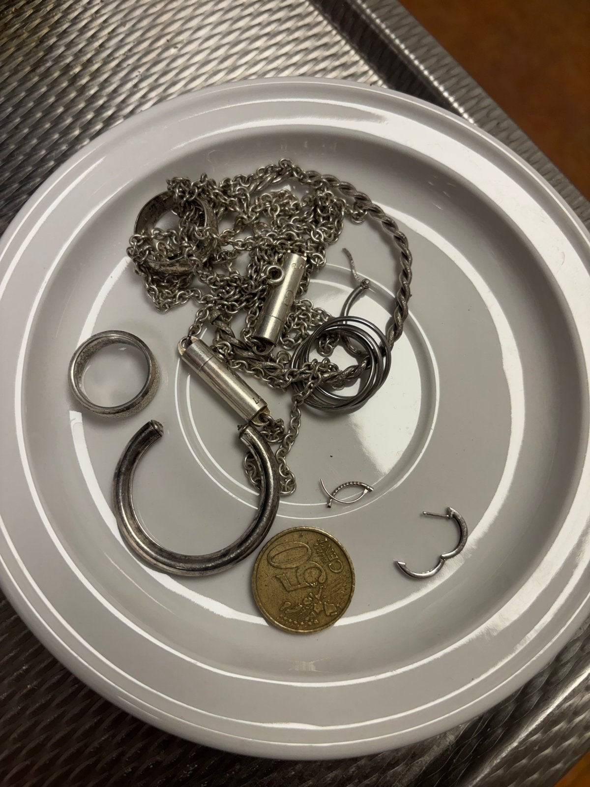 Zilveren sieraden en witgouden oorbel (70-80 gr), Ophalen, Gebruikt, Zilver, Met edelsteen