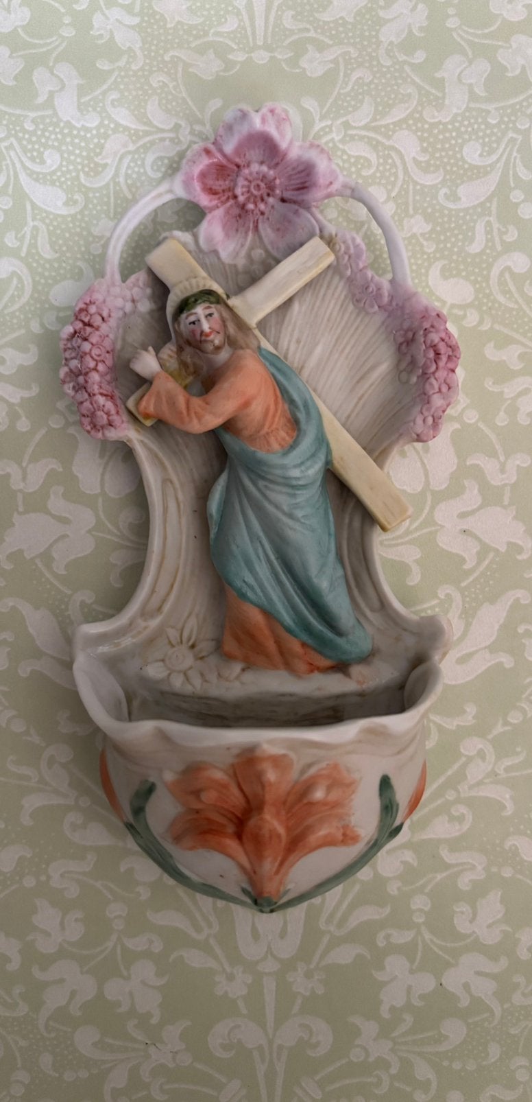 Antiek (1890-1915) biscuit porseleinen wijwaterbakje izgst, Antiek en Kunst, Ophalen of Verzenden