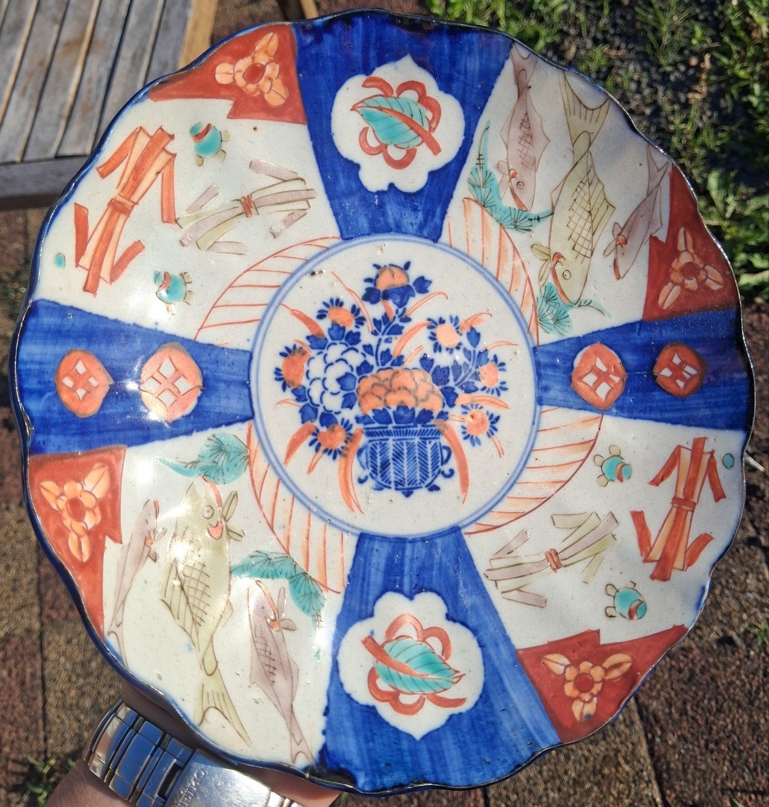 Antiek - porselein - imari met Vissen en Bloemen - 19e eeuw, Antiek en Kunst, Ophalen of Verzenden