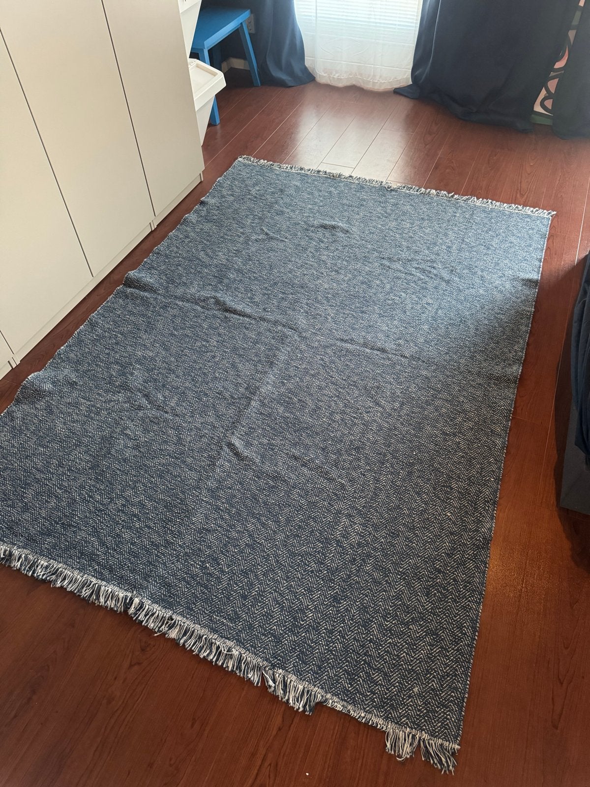 Vloerkleed 170x240 cm - Blauw/Wit Visgraatpatroon, Gebruikt, Blauw, 150 tot 200 cm, 200 cm of meer
