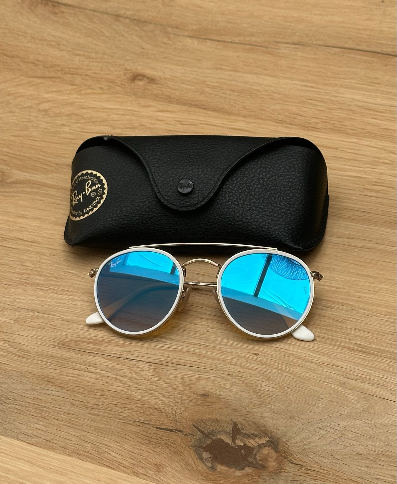 Ray-Ban Round Double Bridge zonnebril, Gebruikt, Zonnebril, Wit, Ophalen of Verzenden