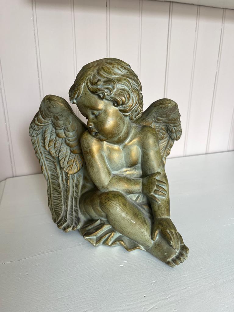 Vintage Engelenbeeldje - Klassieke Putto Sculptuur, Antiek en Kunst, Ophalen, Gepatineerd, 20 - 50 cm, Beeld