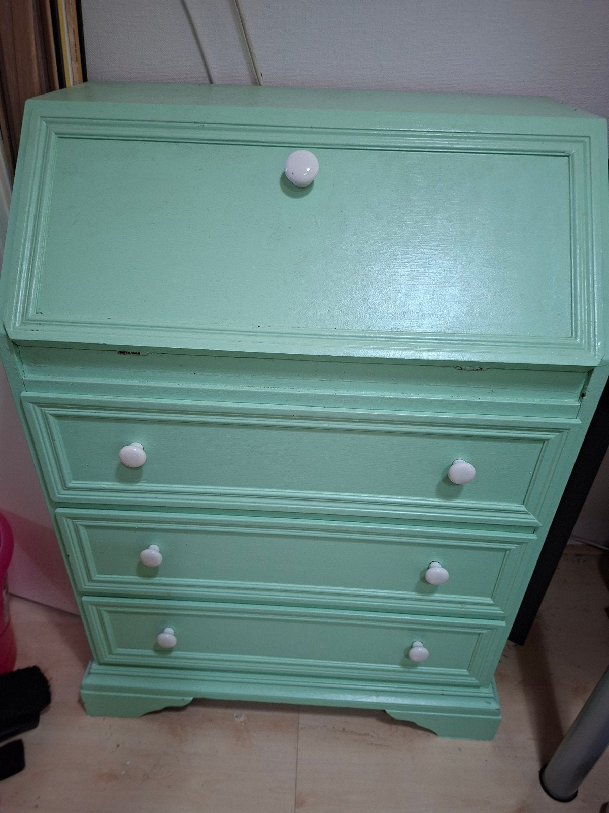 Vintage secretaire bureau kastje - Mintgroen, Ophalen, Gebruikt, Vintage, Landelijk, Brocante