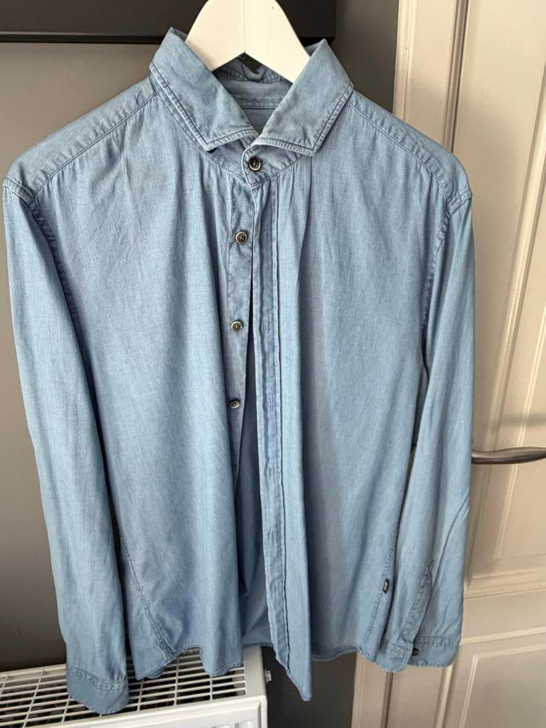 Hugo Boss Slim Fit Denim Overhemd Maat L, Ophalen of Verzenden, Zo goed als nieuw, Blauw, Halswijdte 41/42 (L)