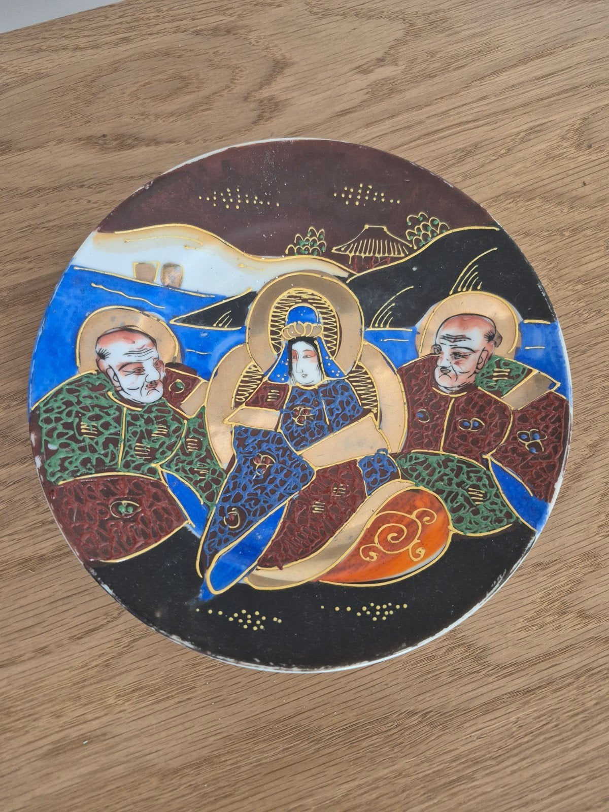 Vintage Japans Satsuma-stijl bord met Boeddha-afbeelding, Ophalen of Verzenden