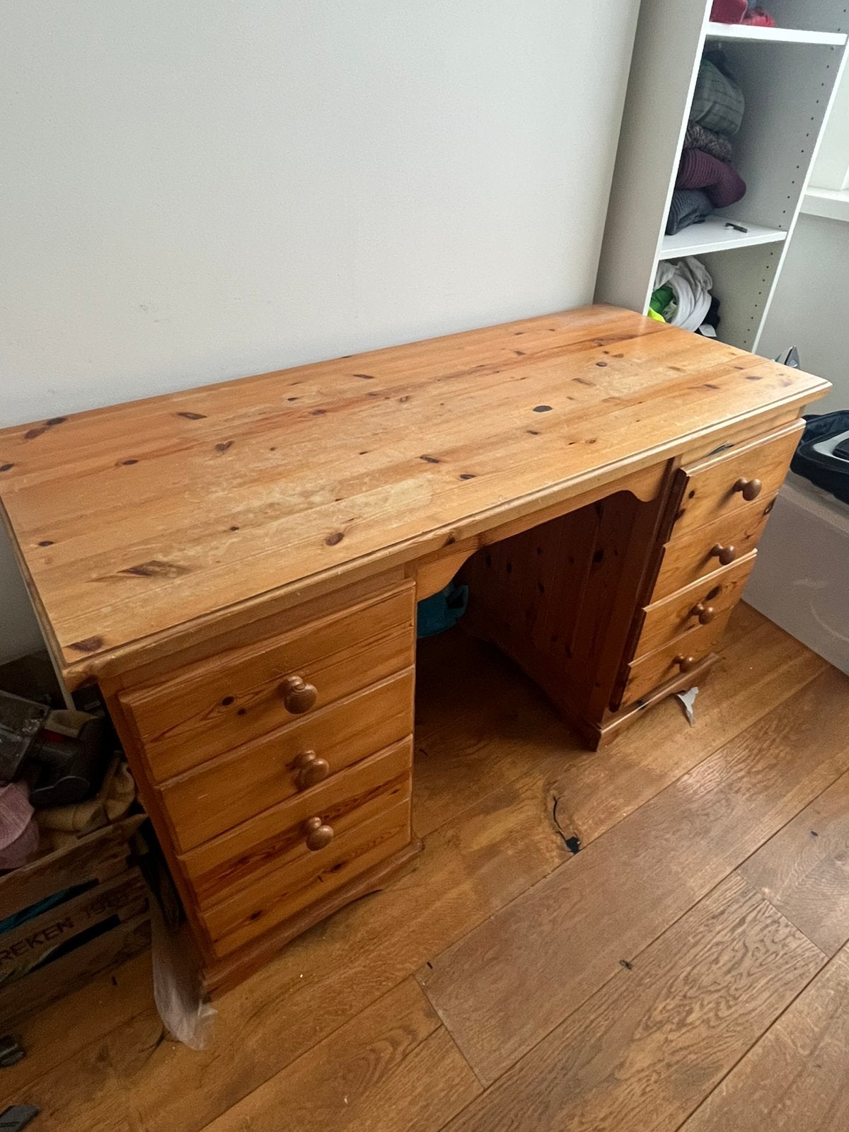 Grenen bureau met lades landelijke stijl 127x54x76cm, Huis en Inrichting, Bureaus, Zo goed als nieuw, Ophalen