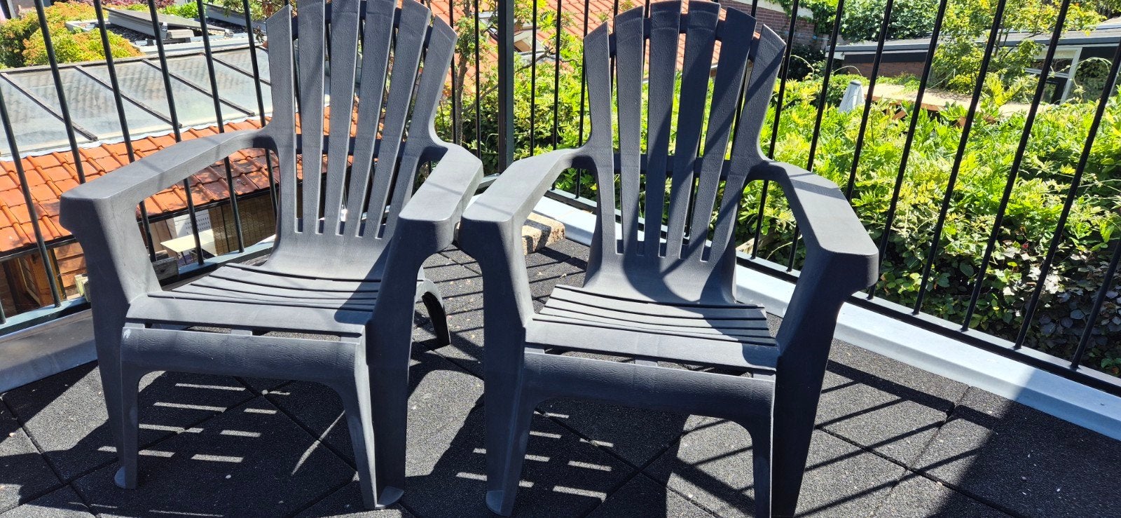 2  Deckchairs tuinstoelen kunststof antraciet, Ophalen, Gebruikt, Kunststof