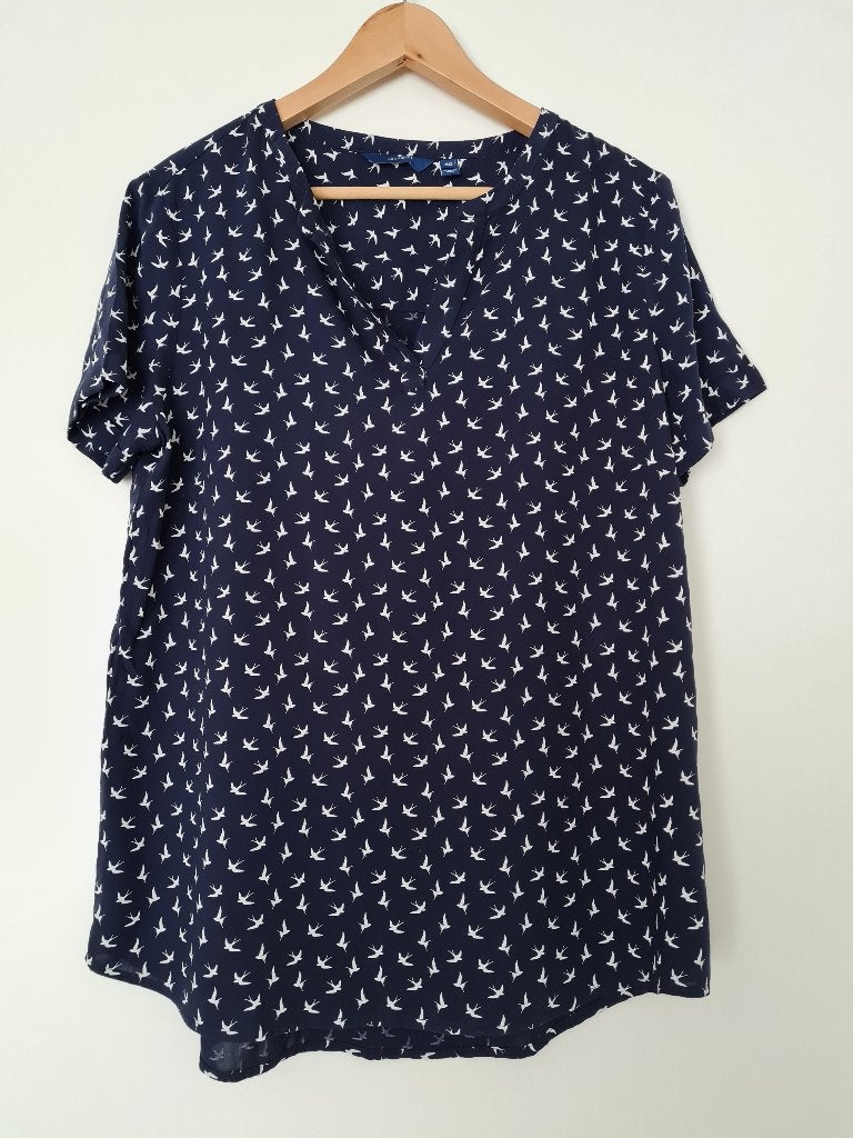 Tom Tailor blouse / top maat 40 blauw met vogels, Maat 38/40 (M), Blauw, Zo goed als nieuw, Tom Tailor