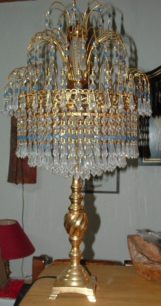 Swarovski Tafellamp lamp - kristal glas met bladgoud, dimmer, Ophalen, Zo goed als nieuw, Glas