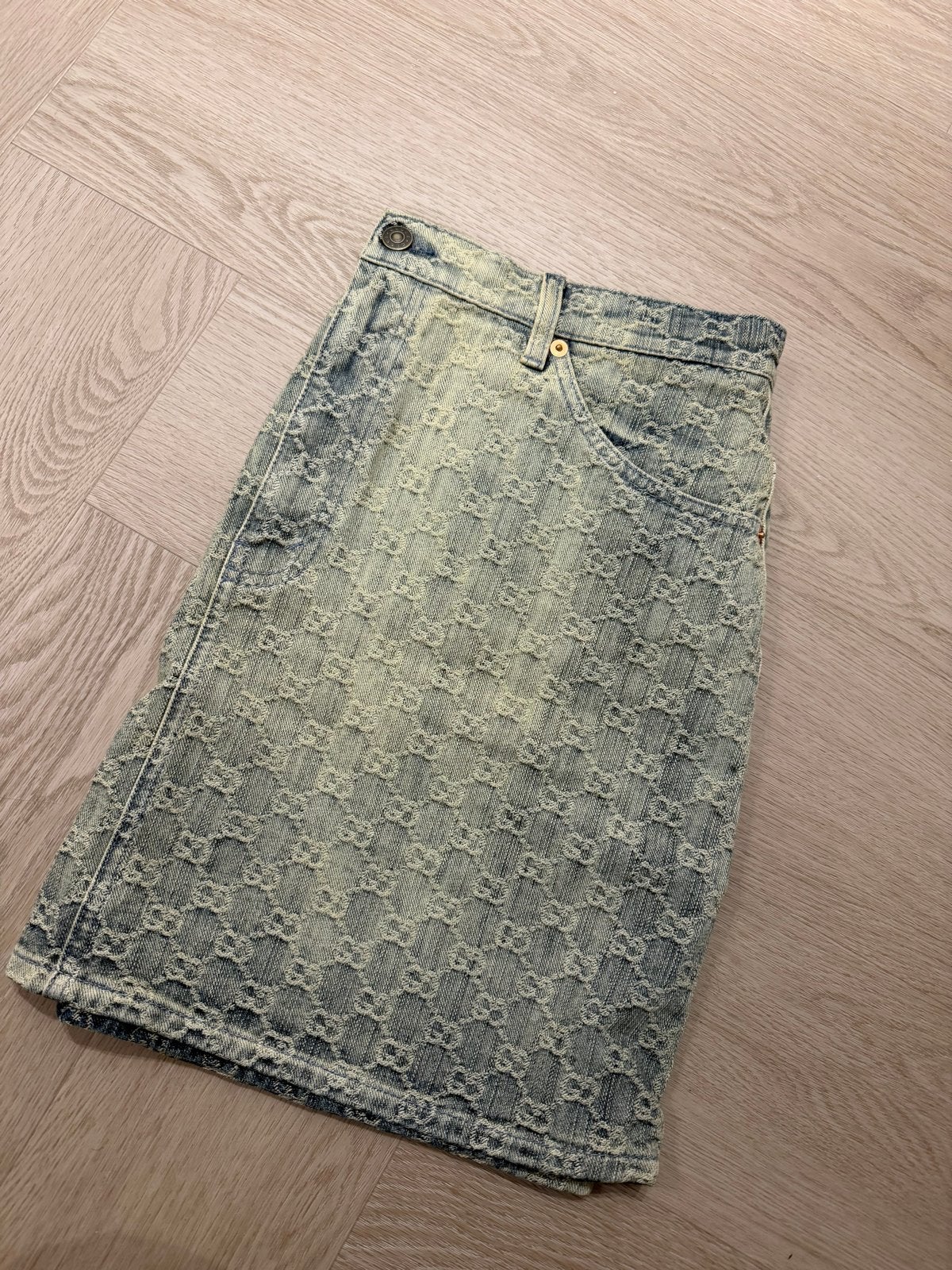 Gucci GG Monogram Denim Rok - Maat 48 (L), Ophalen, Blauw, Maat 42/44 (L), Zo goed als nieuw