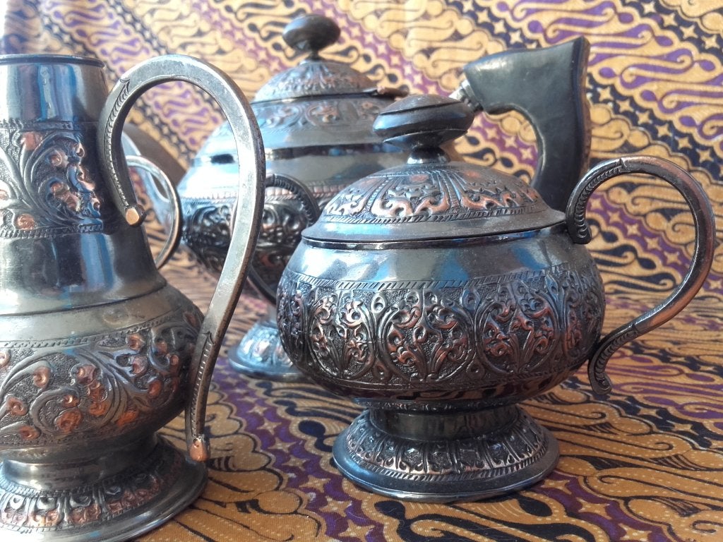Mooi antiek vijfdelig silverplate theeservies uit Engeland., Ophalen of Verzenden