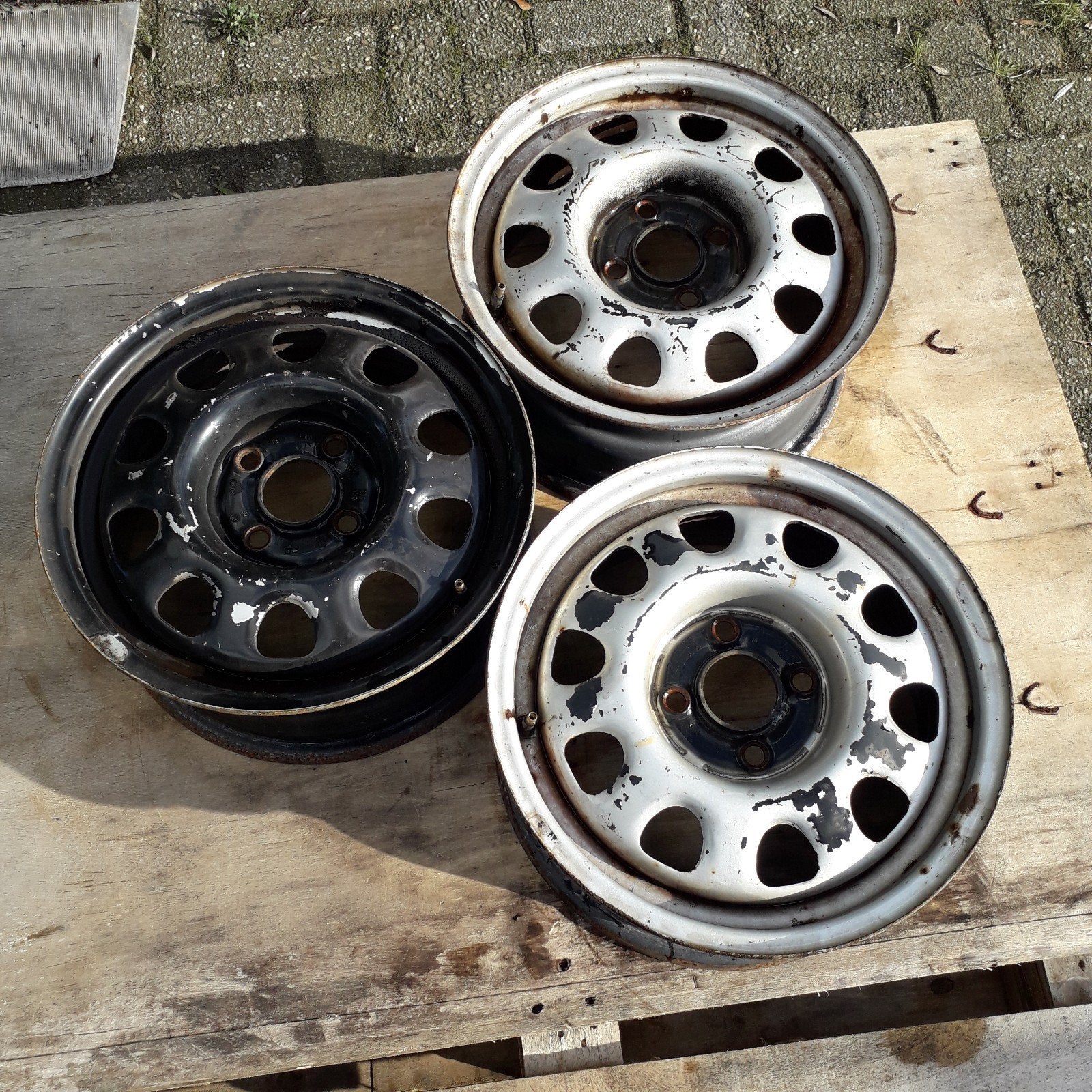 3 stalen velgen 6JX14 H2 ET45 57mm naafmaat voor caravan, Ophalen, Gebruikt
