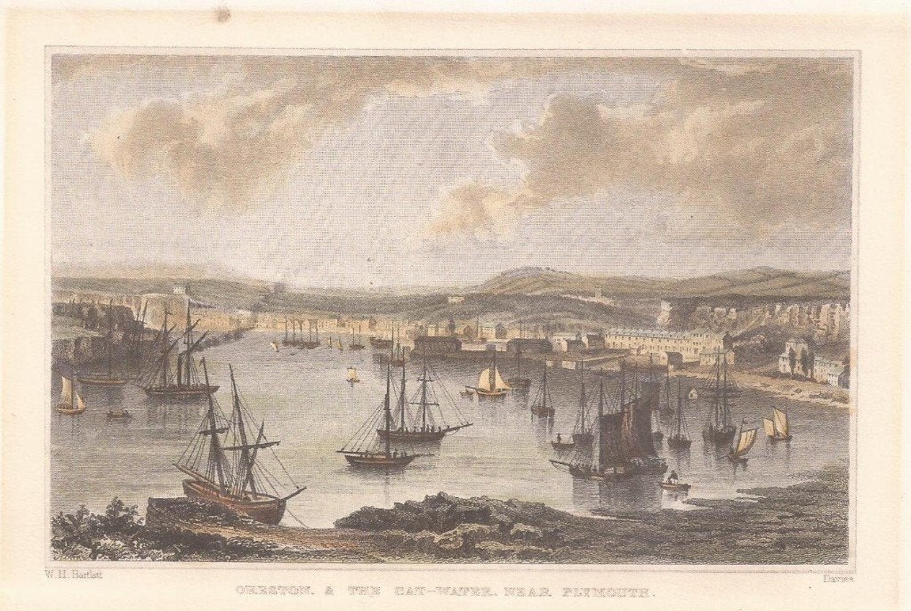 Oreston & The Cat-Water. Near Plymouth Devon ca. 1830, 10 cm, Gesigneerd, 1800 - 1899, Ophalen of Verzenden