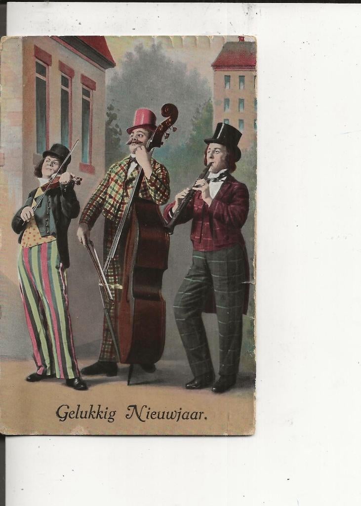 Gelukkig Nieuw Jaar gewenst door de Muzikanten, Ophalen of Verzenden, Voor 1920, Gelopen, Muziek