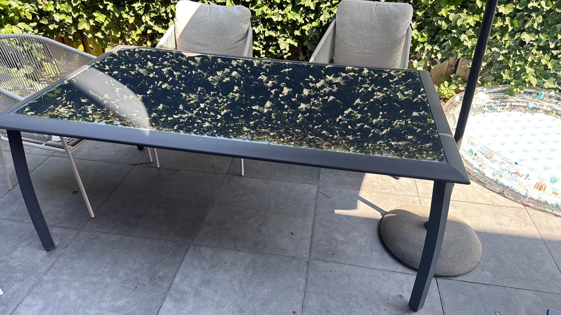 Hartman Tuintafel antraciet met glas excl stoelen, Ophalen, Gebruikt, Rechthoekig, Aluminium