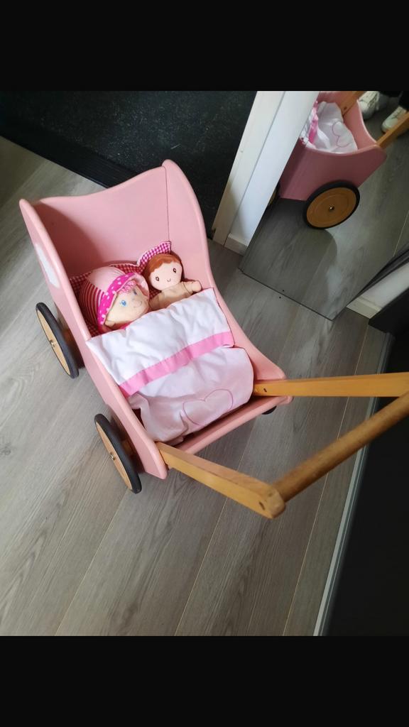 Poppenwagen hout, Kinderen en Baby's, Speelgoed | Poppen, Ophalen, Zo goed als nieuw, Babypop