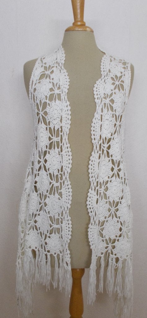 Ibiza/hippie mooi wit crochet/gehaakt vest! L, Verzenden, Wit, Maat 42/44 (L), Zo goed als nieuw