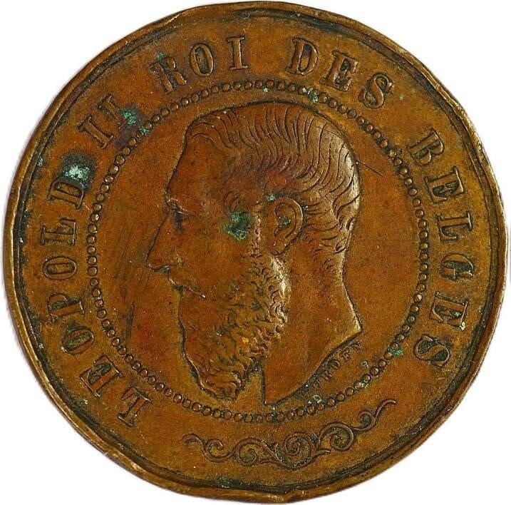 België penning 1880 Leopold II 50 jaar onafhankelijk Mons VF, Postzegels en Munten, Penningen en Medailles, Ophalen of Verzenden