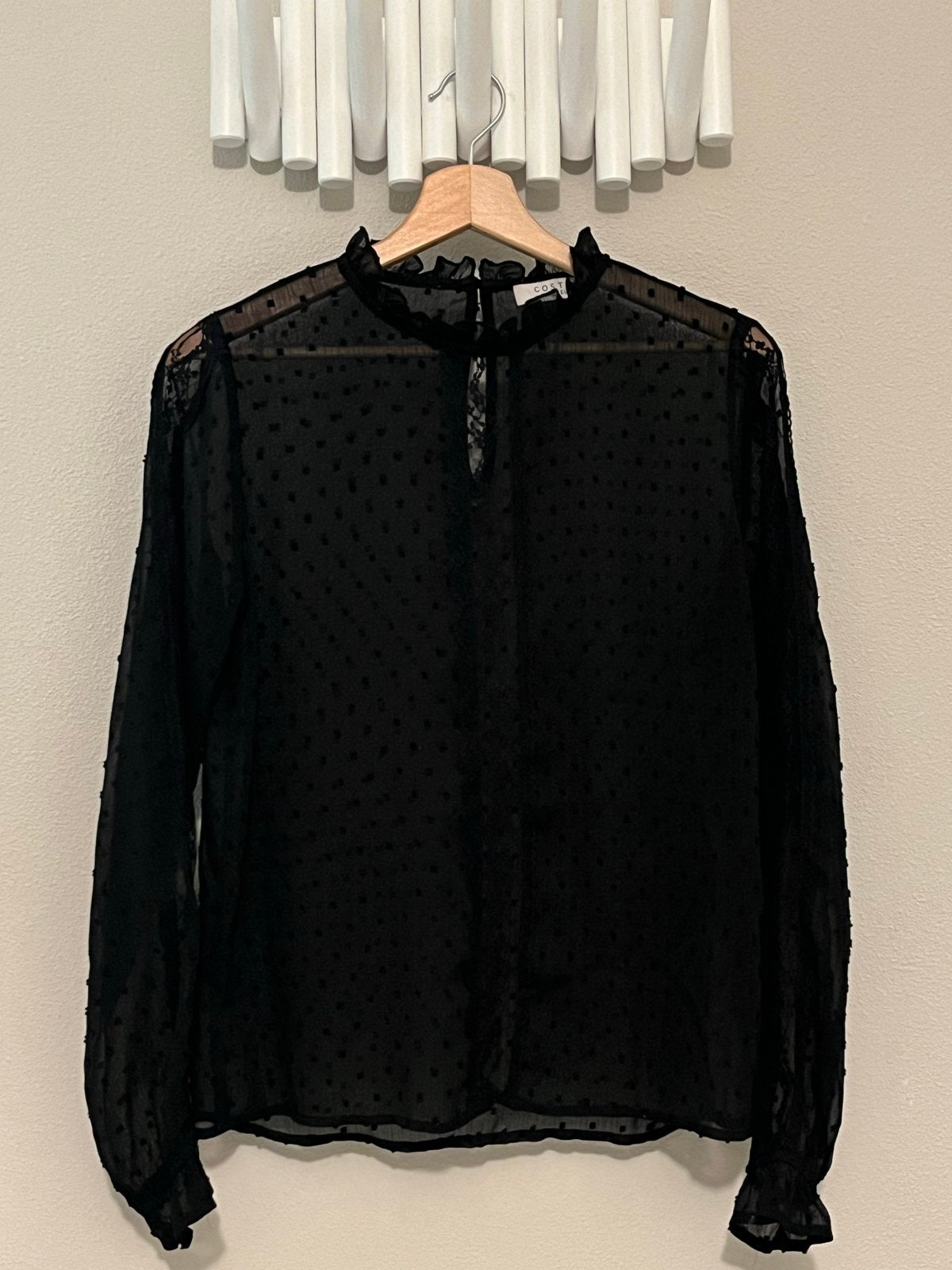 Costes Rebel Zwarte Blouse met Stipjes en Kant Maat S, Ophalen of Verzenden, Zo goed als nieuw, Maat 36 (S), Zwart