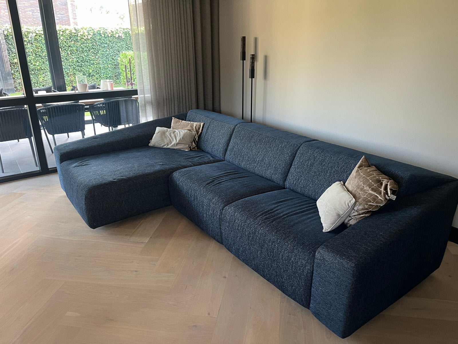 Moderne blauwe hoekbank., Ophalen, Gebruikt, Stof