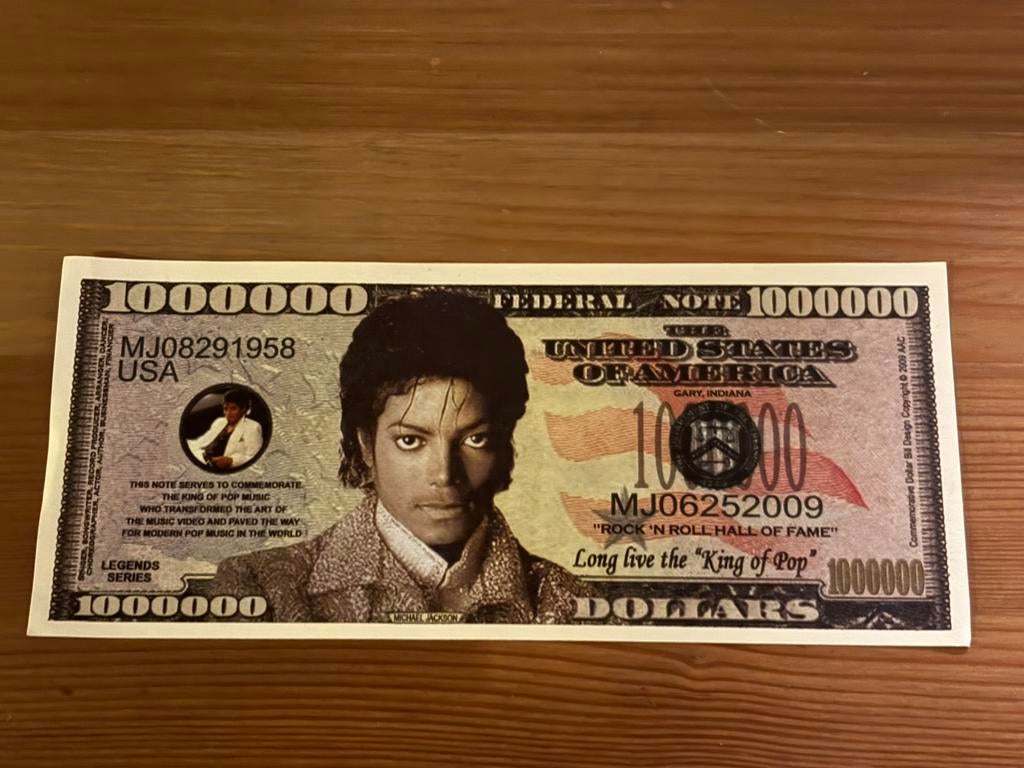 Michael Jackson Fan Bankbiljet van $ 1000000 dollar USA, Ophalen of Verzenden, Noord-Amerika