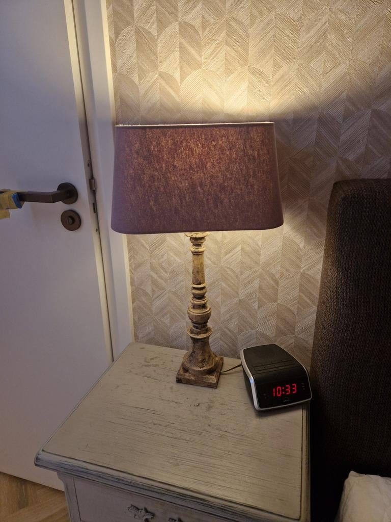 Nachtkastlamp met stoffen kap, Ophalen of Verzenden, Gebruikt, Hout
