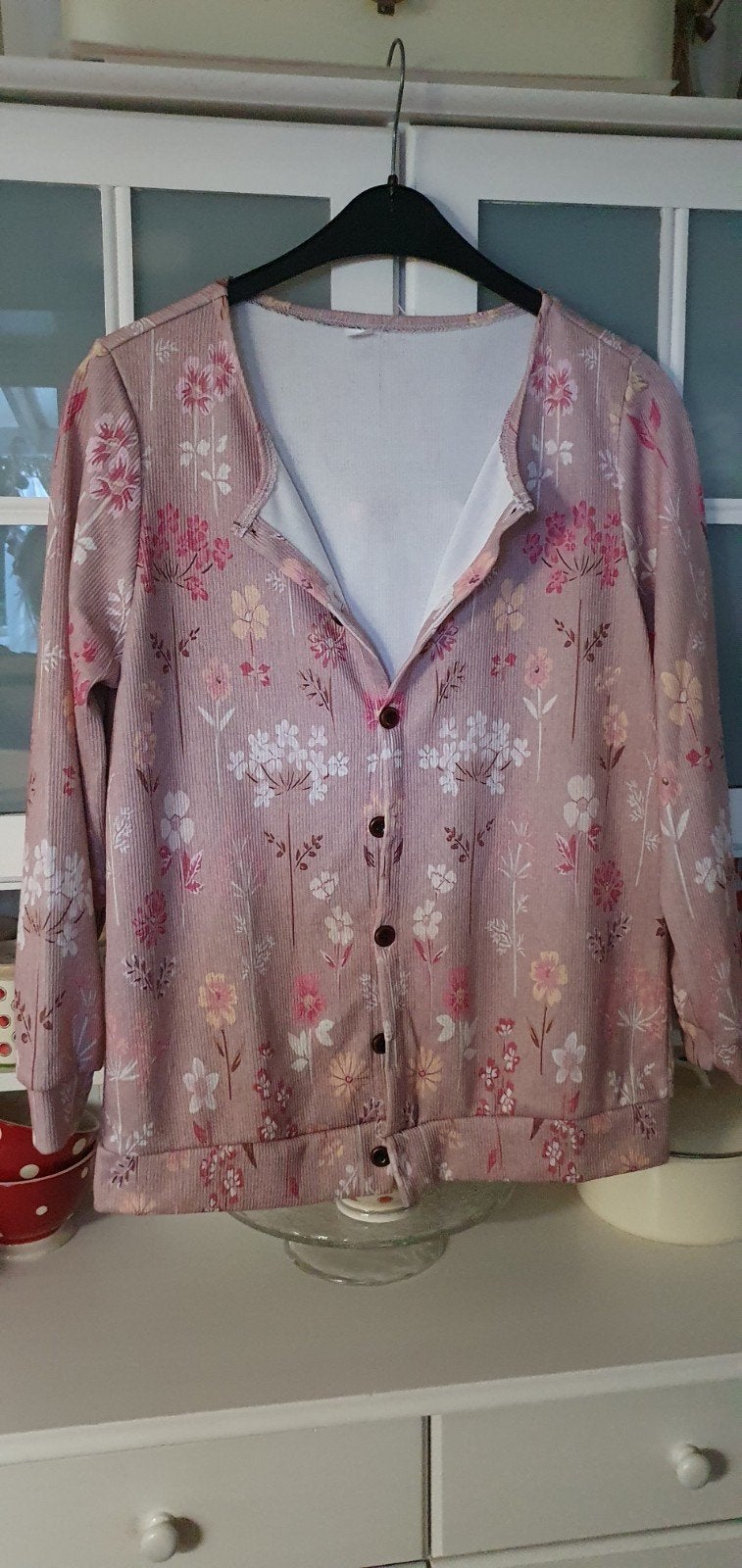 Roze vest met bloemenprint, Maat 42/44 (L), Ophalen of Verzenden, Roze, Onbekend