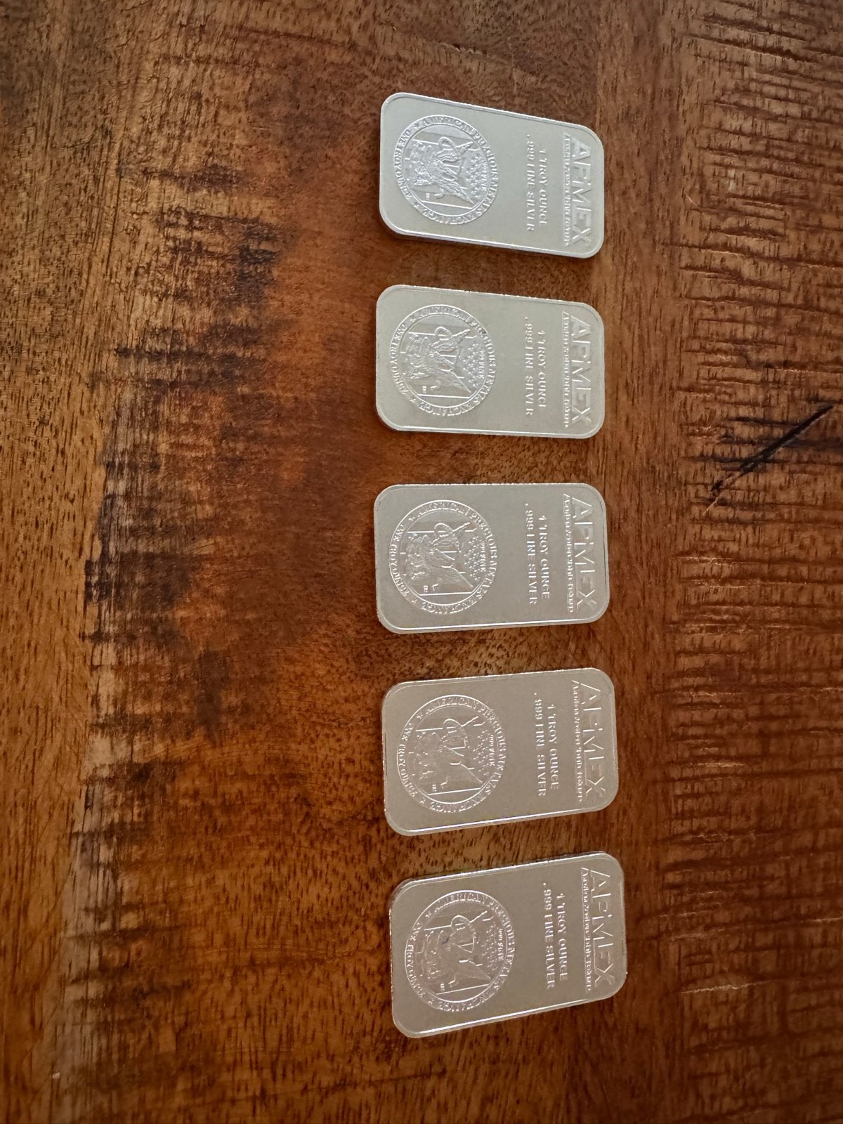 5x APMEX 1 Troy Ounce .999 Fijn Zilveren Baren, Ophalen of Verzenden, Zilver