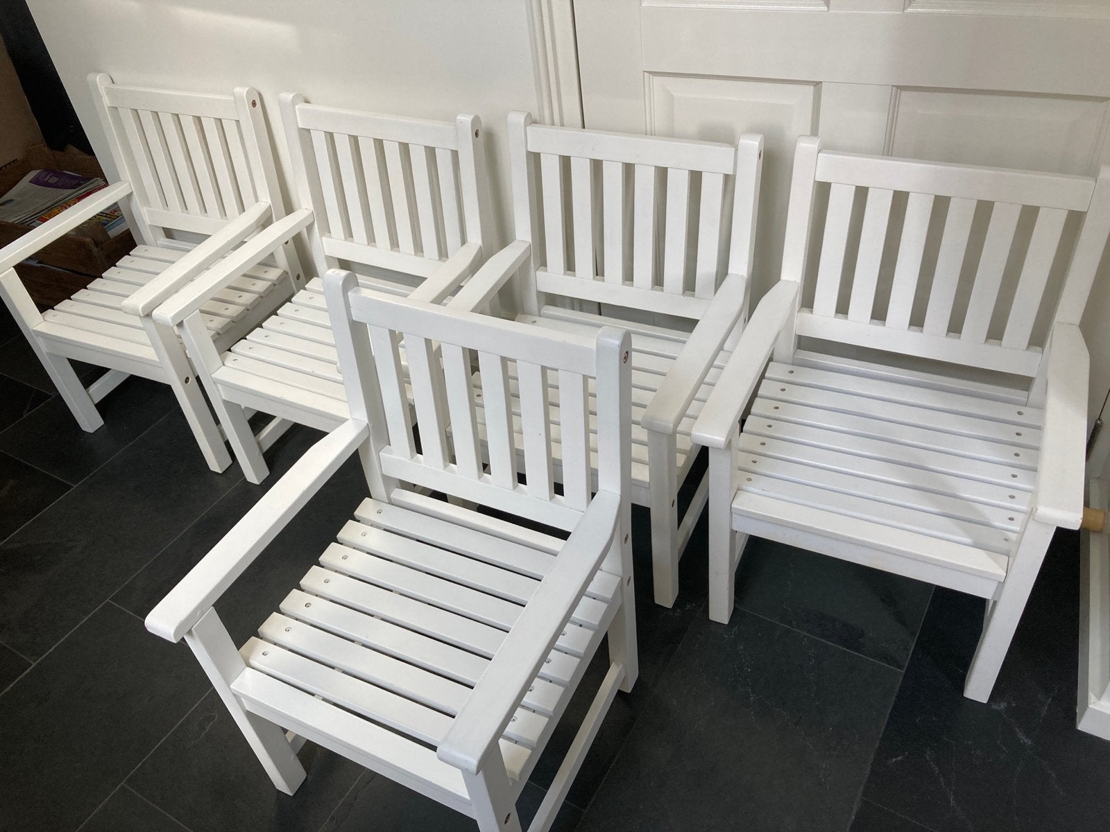 5 witte houten kinderstoeltjes, Kinderen en Baby's, Kinderkamer | Tafels en Stoelen, Ophalen, Gebruikt, Stoel(en)