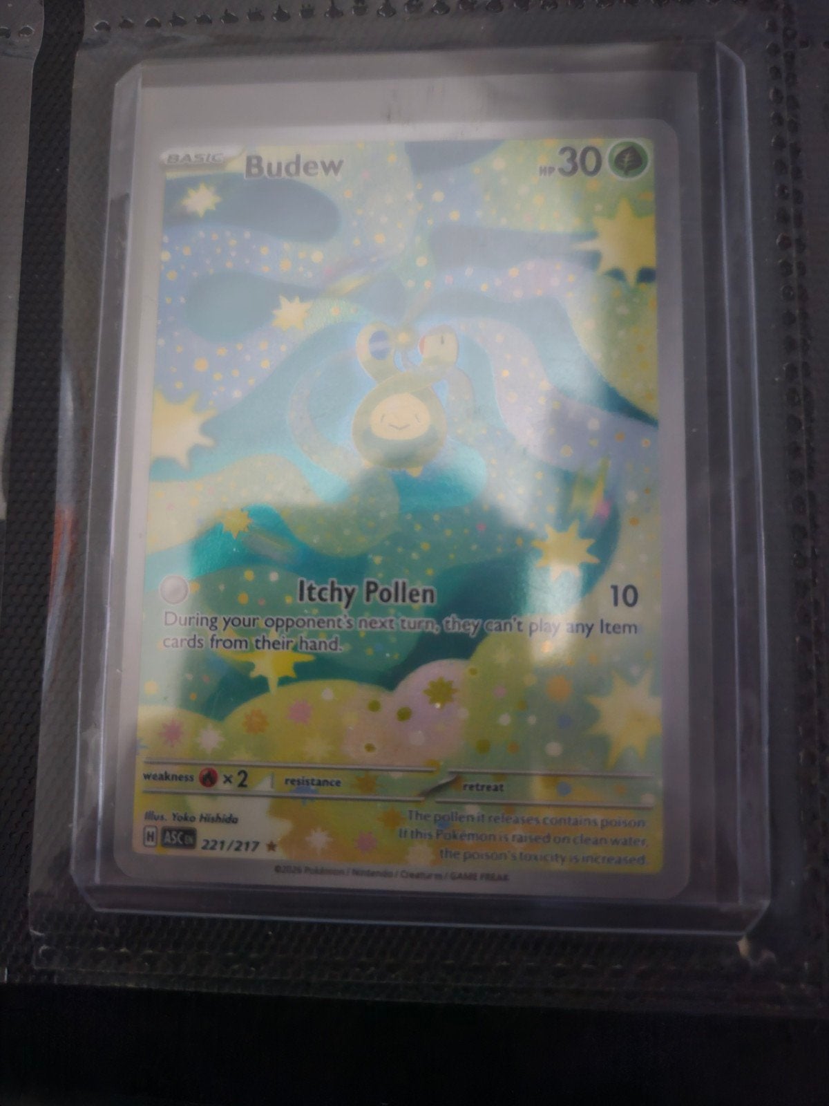 Pokemon Budew 221/217 Ascended Heroes, Ophalen of Verzenden, Zo goed als nieuw, Losse kaart, Foil