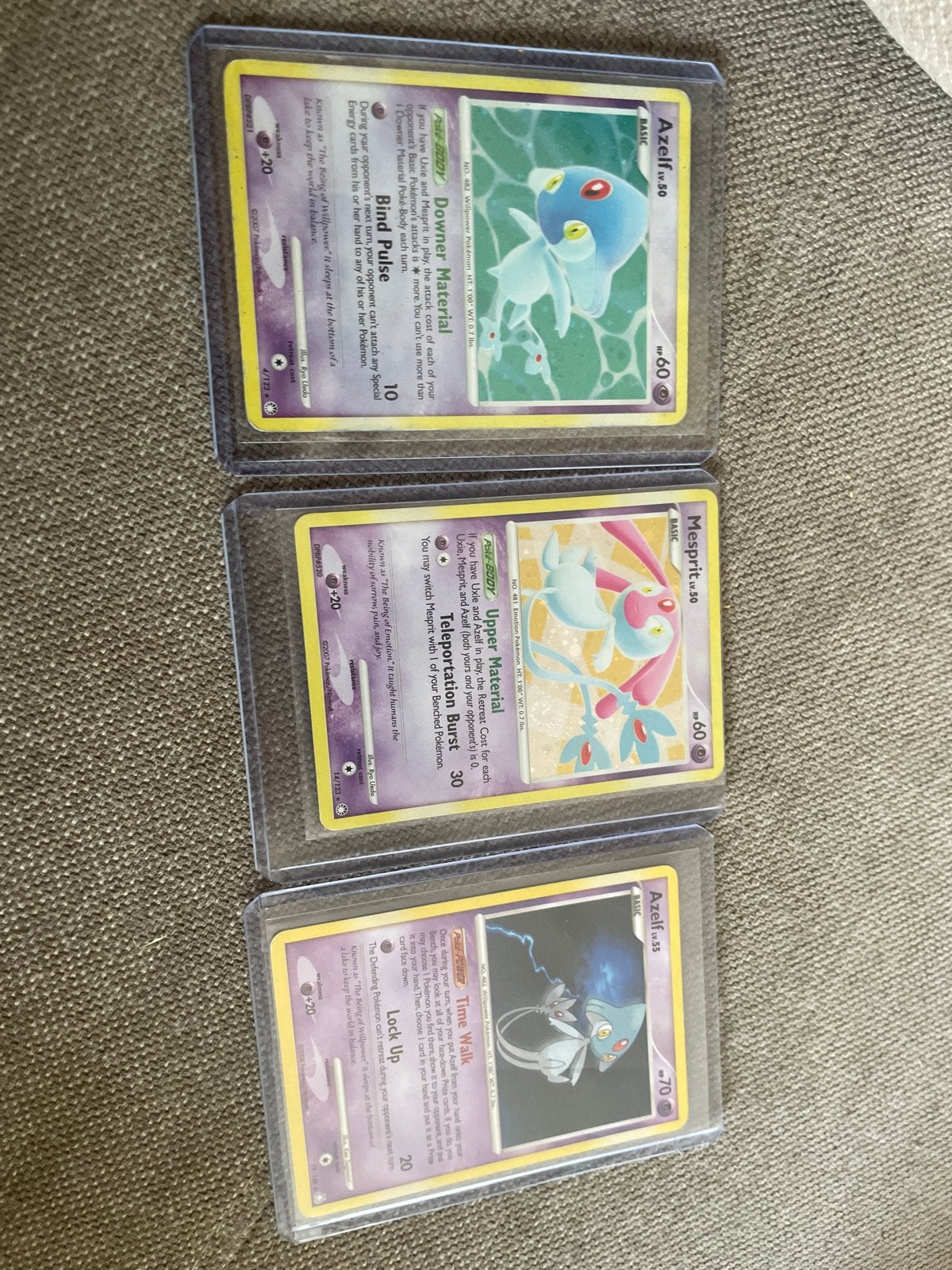Pokémon 2  Azelf, Mesprit, kaarten (3 stuks), Hobby en Vrije tijd, Ophalen of Verzenden, Gebruikt, Meerdere kaarten