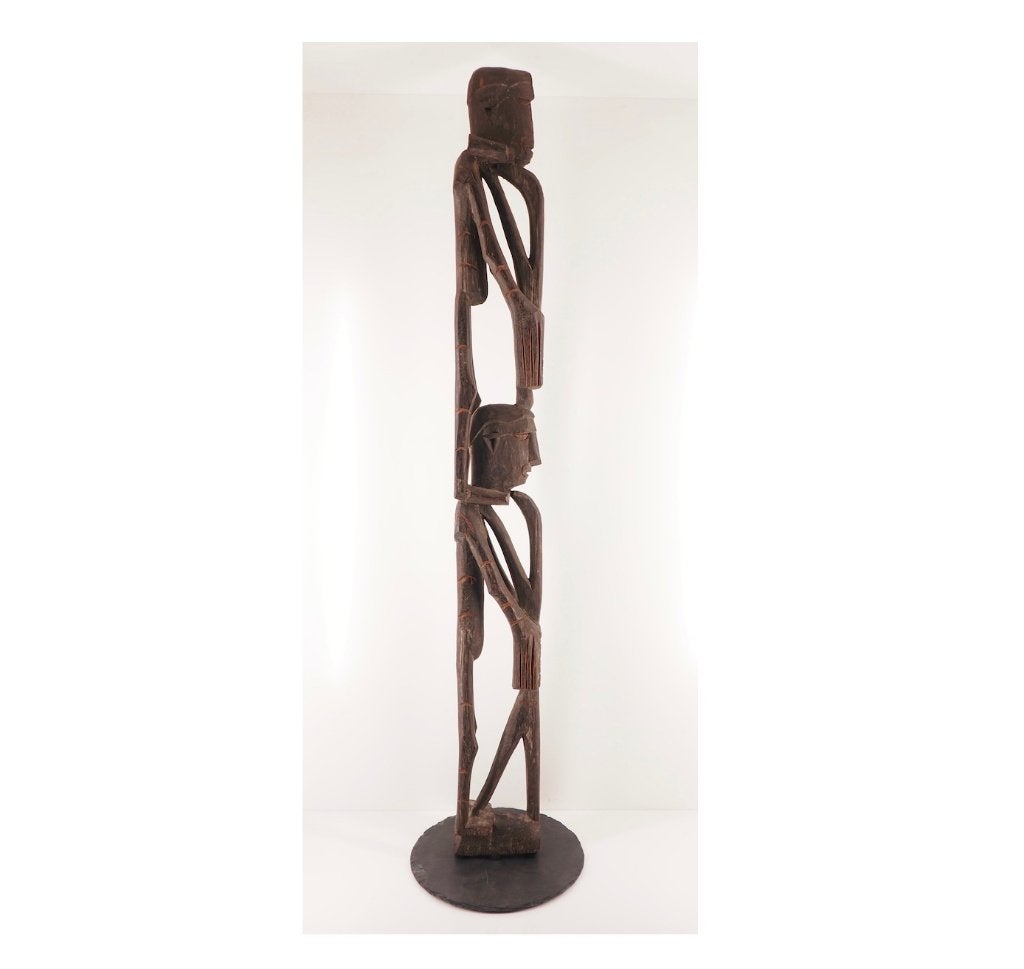 Groot Asmat 2 figuren voorouderbeeld 103 cm (260110-51), Hout, Bruin, Papoea-Nieuw-Guinea, Gesneden