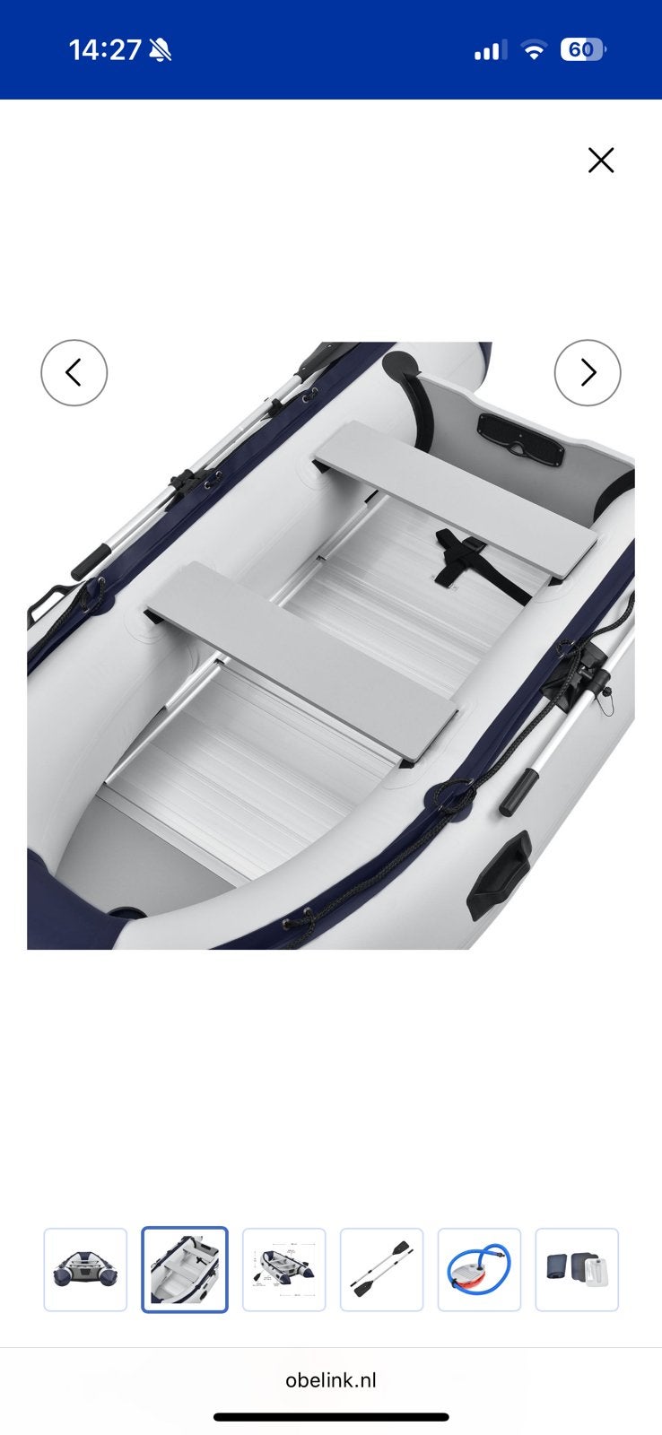 Oceanline bestway Rubberboot + Bimini Top + Honda 5pk 4-takt, Watersport en Boten, Ophalen, Aluminium, Zo goed als nieuw, Kussens