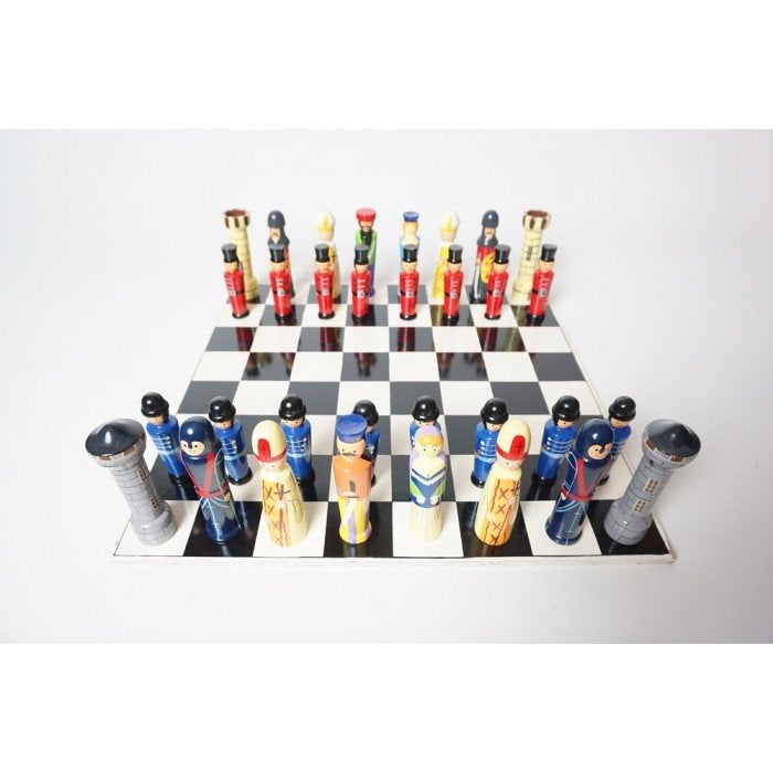 # Uniek handgeschilderd Engelse schaak set hout schaakspel, Antiek en Kunst, Ophalen of Verzenden