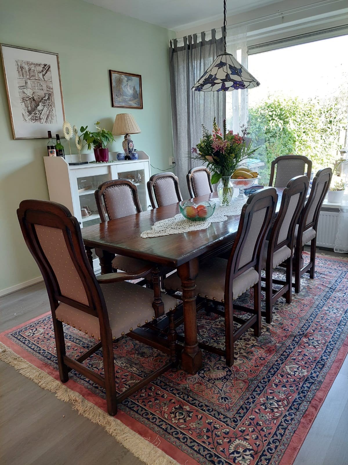 Massieve tafel 110x215 met 8 stoelen uit België, Huis en Inrichting, Stoffering | Tapijten en Kleden, Ophalen, Gebruikt, Rechthoekig