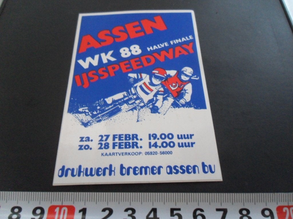 sticker Assen WK 88 halve Finale IJsspeedway  *, Ophalen of Verzenden, Zo goed als nieuw