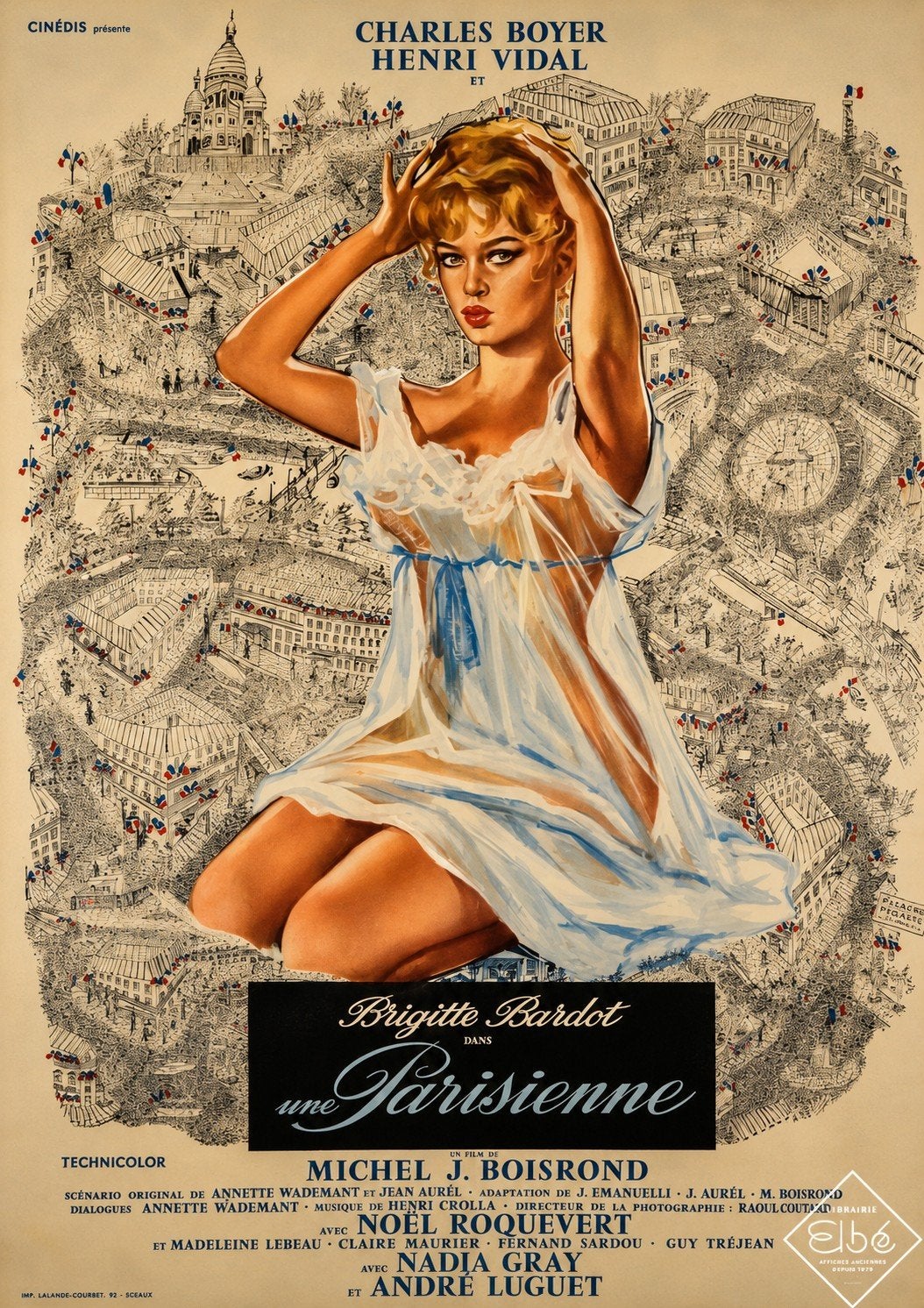 Filmposter "Une Parisienne" (1957) met Brigitte Bardot, Ophalen of Verzenden, Gebruikt, A1 t/m A3, Film en Tv
