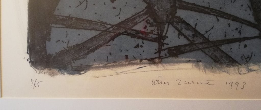 Wim Zurne(1953) Kleuren Ets " Paaseiland " Ges Gen Ged Titel, 60 cm, Ophalen of Verzenden, 74 cm, Landschap