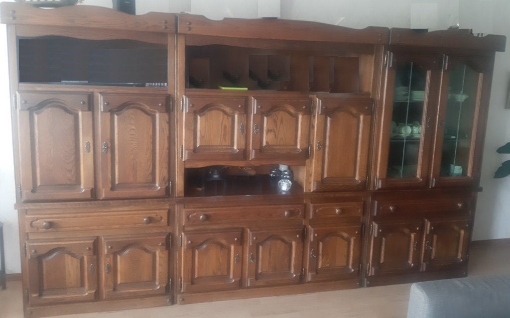 Luxe Massief Eikenhouten Wandmeubel, mag ook in delen, teab, Huis en Inrichting, Ophalen, 200 cm of meer, Met lade(s), Zo goed als nieuw
