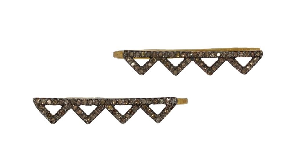 Diamant oorbellen earcuffs India vintage goud verguld zilver, Voordeelsieraden, Verzenden, Zo goed als nieuw, Met edelsteen