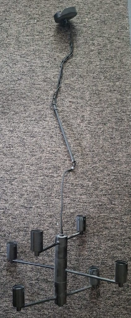 Industriële zwarte hanglamp - 6 armen - E27 - 50 cm breed, Ophalen, Gebruikt, E27 (groot)
