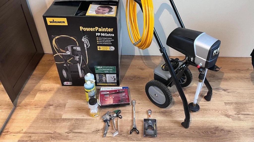 Wagner verfspuit machine power painter pp90 extra, Doe-het-zelf en Verbouw, Schildersmaterialen, Ophalen, Zo goed als nieuw, Verfspuit of Verfpomp