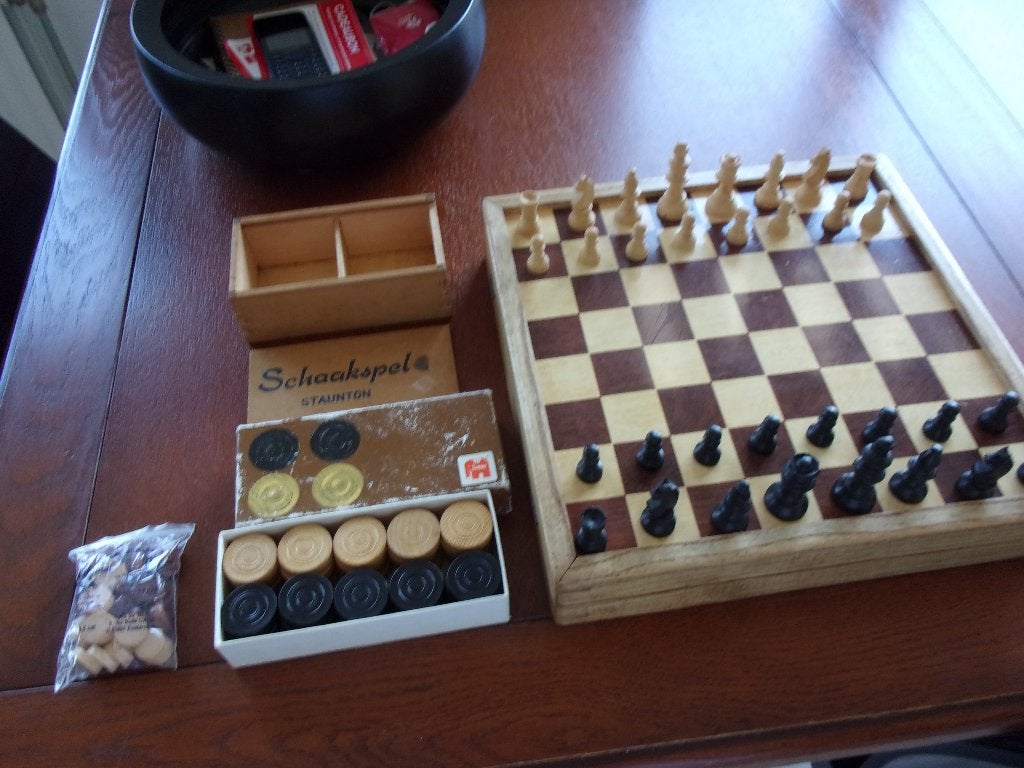 DAM-SCHAAK- en BLACK GAMMON SPEL 3 in 1, Een of twee spelers, Ophalen of Verzenden, Gebruikt