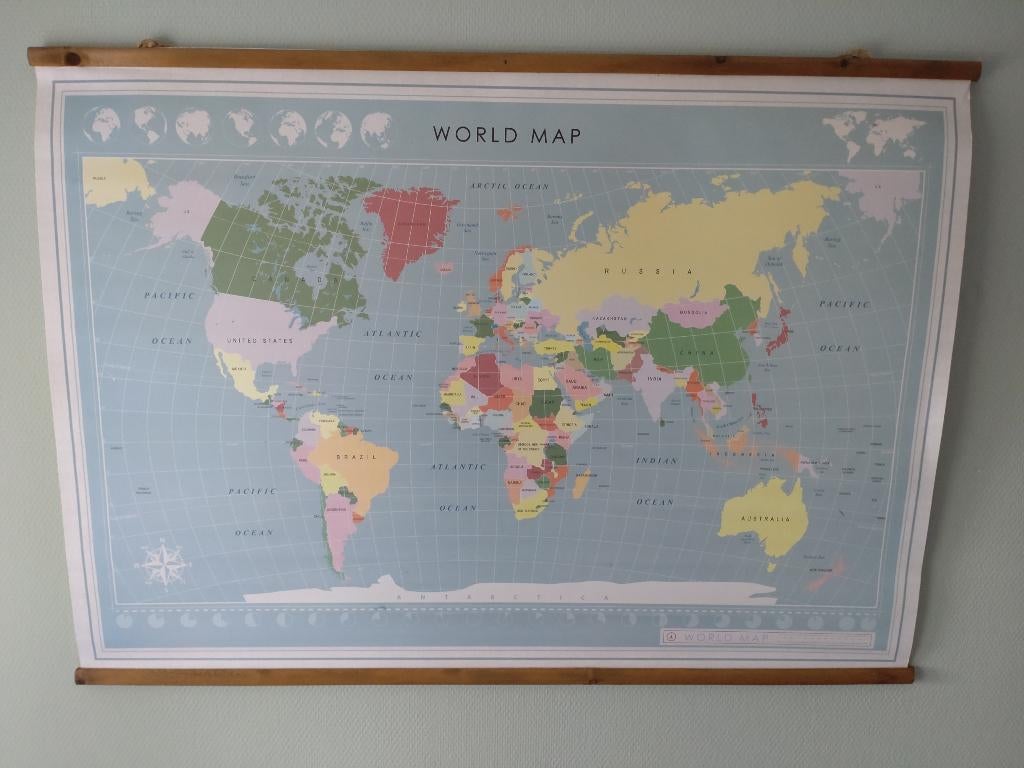 'Vintage' wereldkaart - 100x70 cm, Ophalen, Gebruikt, Deurposter of groter, Rechthoekig Liggend