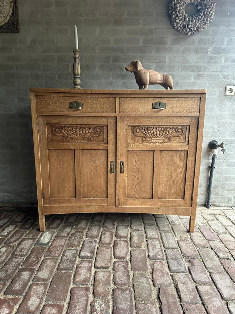 Prachtige oude eiken kast, geloogd, circa 1900, Ophalen, Gebruikt, 100 tot 150 cm, Eikenhout