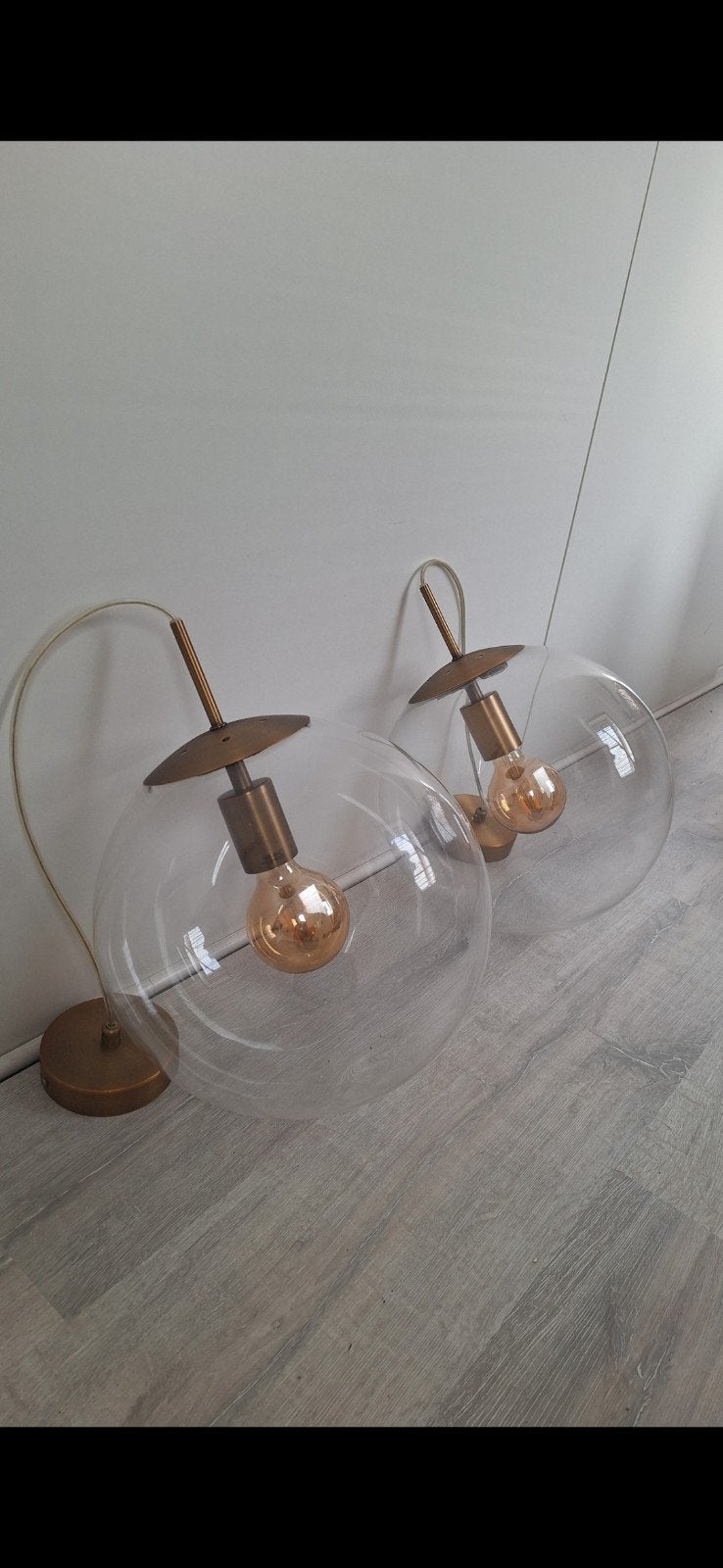 Set van 2 Hanglampen Rietveld 73000 - brons Messing, Zo goed als nieuw, Glas, Modern, Antiek Messing, E27 (groot)