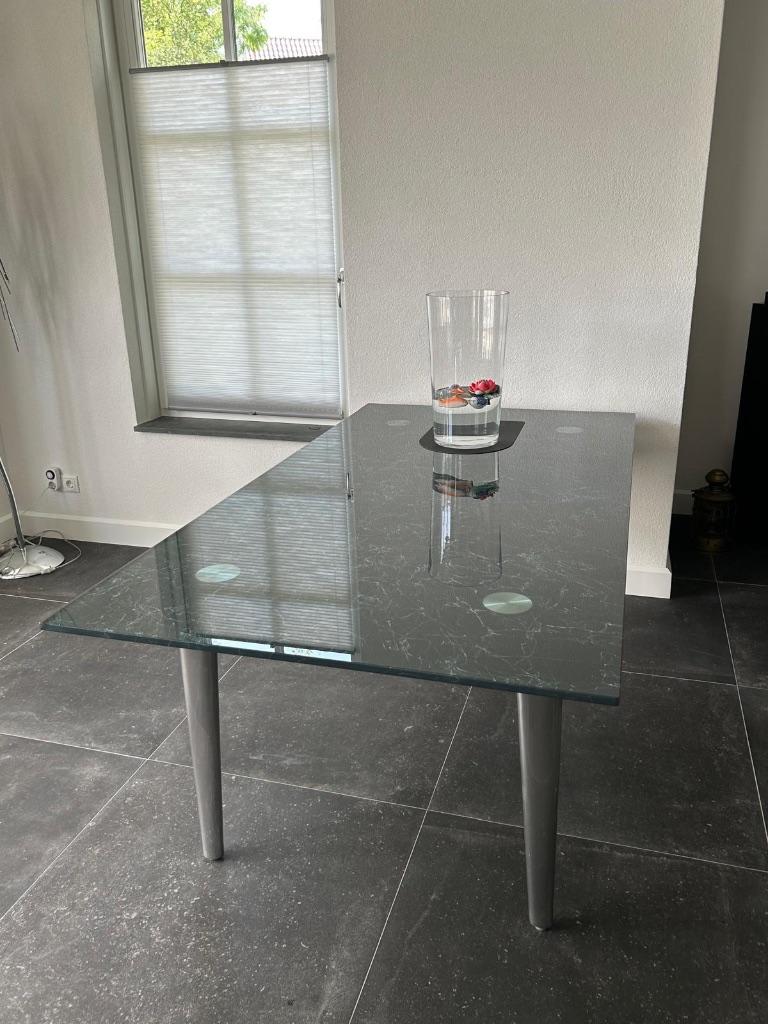 Eetkamertafel Leolux Farandole 190x100cm, Ophalen, 50 tot 100 cm, Zo goed als nieuw, Glas