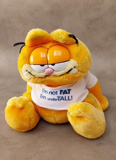 Vintage Garfield knuffel "I'm not FAT", Verzamelen, Ophalen of Verzenden, Garfield, Gebruikt, Beeldje of Figuurtje