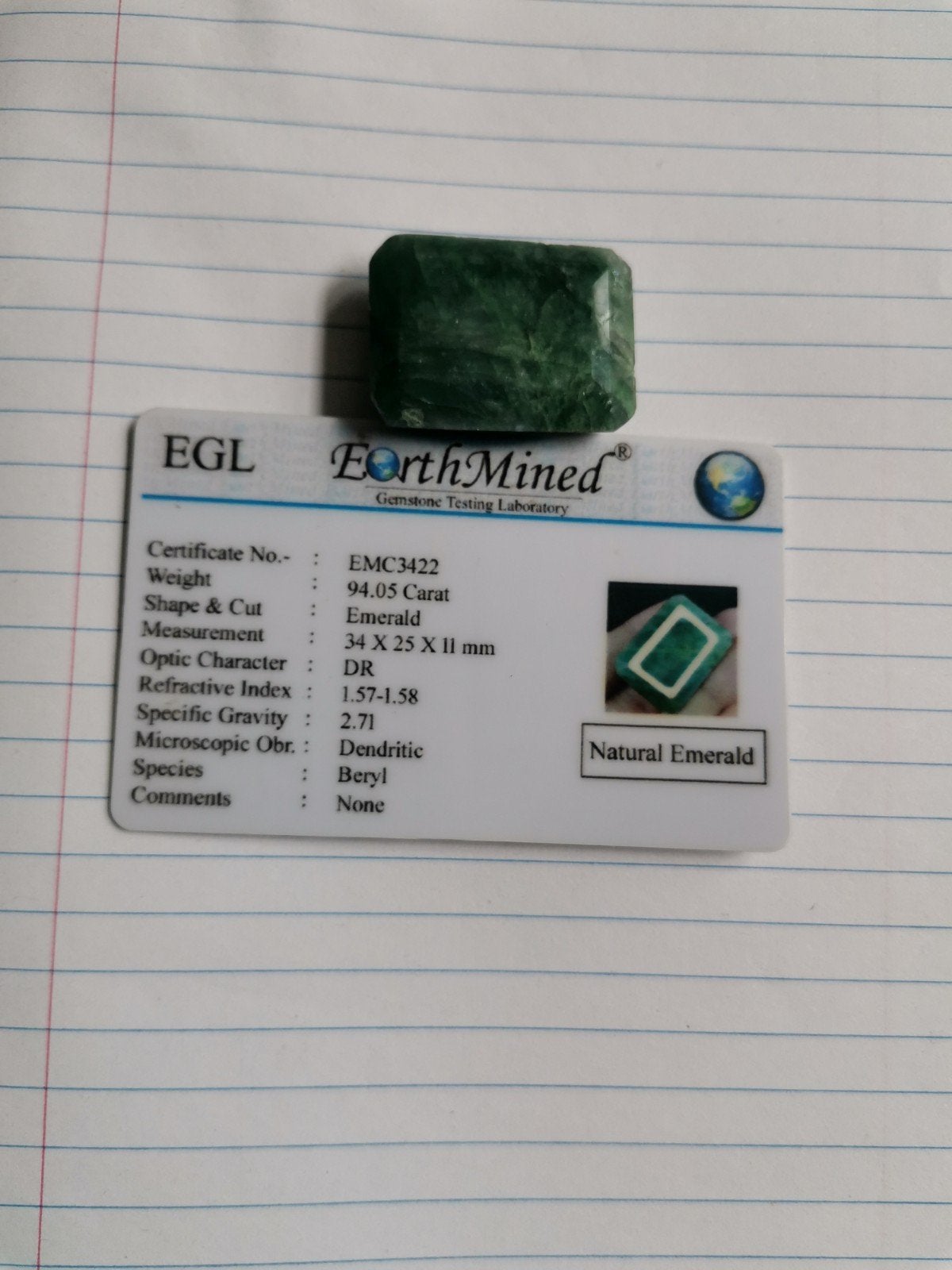 Emerald Natural 94.05 ct, Ophalen of Verzenden