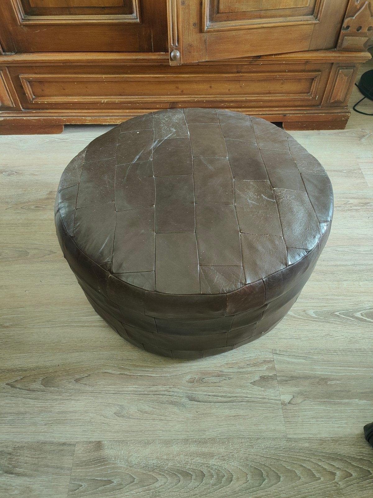 Vintage Poef, Ophalen, Rond, Minder dan 50 cm, Minder dan 50 cm